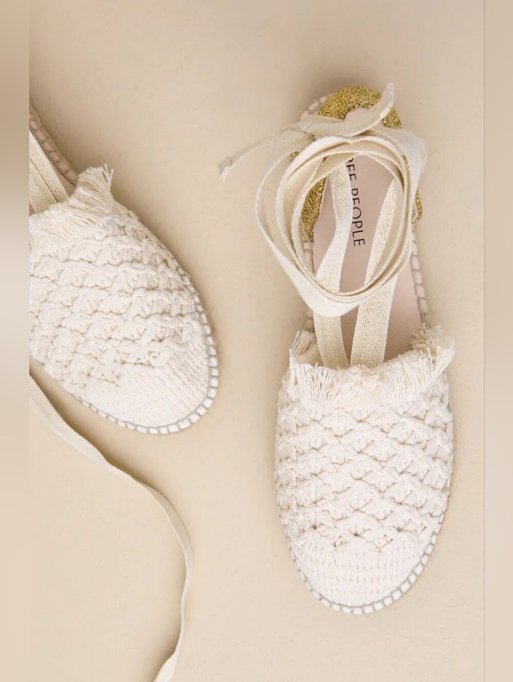 NWT People Vida Ivory Woven Lurex Lace-Up Platform Espadrilles 7 NIB
